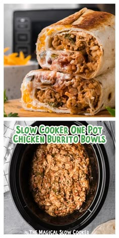 slow cooker one pot chicken burrito bowls are the perfect meal for busy nights