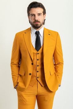 Liam Slim Fit Mustard Vested Suit Suite Men, Vest And Pants, Confident Style, Shirt Tie, Suits For Sale, Crisp White Shirt, Slim Fit Suit, Jacket Vest