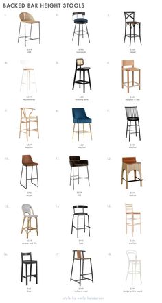 various chairs and stools are shown in this diagram, with the names below them