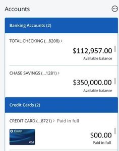 an iphone screen showing the balances and credit cards for bank accounts, including $ 1