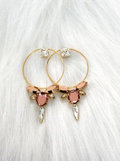 Bridal Hoop Earrings Blush Pink Statement Earrings Big by iloniti Rose Gold Single Hoop Earring For Party, Rose Gold Hoop Earrings For Party, Rose Gold Small Hoop Earrings For Party, Party Rose Gold Hoop Earrings, Pink Hoop Earrings For Wedding, Small Hoop Pink Pierced Earrings, Pink Small Hoop Pierced Earrings, Elegant Pink Beaded Hoop Earrings, Pink Hoop Pierced Earrings