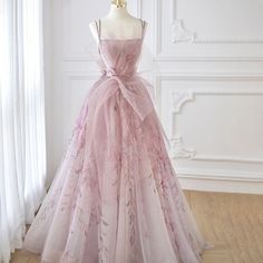 Dreamy Vow Lilac Floral Tulle Long Evening Dress 2023 Spaghetti Straps Backless Formal Prom Dresses for Wedding Party SS236-DreamyVow Gaun Tulle, Prom Dress Pink, Pink Evening Dress, A Line Evening Dress, Prom Dress Inspiration, فستان سهرة, Fairytale Dress, Pink Prom Dresses, Pink Tulle