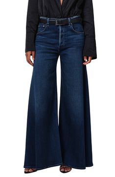 The shape of denim day is changing, and these stretch jeans switch things up with a sky-high waist and the widest legs you've seen in a while. 33 1/2" inseam; 39" leg opening; 11 1/2" front rise; 15" back rise (size 29) Zip fly with button closure Five-pocket style 81% regenerative cotton, 11% lyocell, 6% elastomultiester, 2% elastane Machine wash, line dry Made in the USA of imported fabric High Waist Wide Leg Jeans, Fall Wardrobe Essentials, Denim Day, Sports Blazer, Short Suit, Citizens Of Humanity, Kids Sweater, Wide Leg Denim, Sky High