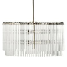 a modern chandelier with glass rods hanging from it's center point, on an isolated white background