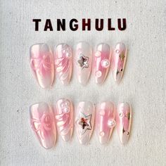 Hello Gorgeous! ️  Welcome to our Tanghulu Nails. We have so many new collections. Hope you find your style of Tanghulu Nails.  🍡  𝐌𝐚𝐭𝐞𝐫𝐢𝐚𝐥: We only work with high-quality materials to create sturdy & long-lasting luxury press on nails that you can trust on. Tanghulu nails will last for: 1- 2 days using adhesive tab (provided with the nail set) 2- 3 weeks using Tanghulu solid glue (sold seperatly). You can reuse all of the nails multiple times if you take care of them. Follow the instructions provided with the nail set. 🍡  𝐒𝐢𝐳𝐞: Please follow the instructions in the last photo for size measurement. We are happy to help you measure your nail size if you're not sure how, simply DM tanghulunails on Instagram 🍡  𝐄𝐚𝐜𝐡 𝐍𝐚𝐢𝐥 𝐬𝐞𝐭 𝐢𝐧𝐜𝐥𝐮𝐝𝐞𝐬: - One set of nails ( 10 Tanghulu Nails, Nails Almond Shape Pink, Nail Star, Nails Almond Shape, Fantasy Dream, Bow Nail, Crystal Orb, Acrylic Storage, Liquid Nails