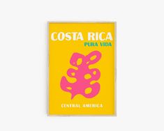 a yellow and pink poster with the words costa rica on it