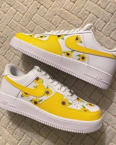 Nike Sunflower Shoes, Custom Shoes Sunflower, Lemon Nike Shoes, Customised Shoes Cheap, Hand Painted Shoes Nike, Nike Shoes Women Fashion, Custom Painted Shoes, Custom Af1