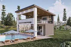 an artist's rendering of a house with a swimming pool