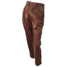 1990s Escada by Margaretha Ley Size 34 / US 2 4 Caramel Brown 80s Leather Pants | From a unique collection of rare vintage Flat Front Pants at https://www.1stdibs.com/fashion/clothing/pants/flat-front-pants/. Vintage Flats, Caramel Brown, Flat Front Pants, 1980s Vintage, Parachute Pants, Leather Pants, Caramel, Zipper, Trousers