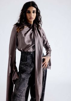 Elevate your style with our misty satin scarf off-shoulder top in luxurious modal satin. This top, designed for a relaxed fit, boasts a double scarf drape, offering both comfort and a unique, sophisticated look. With its elegant one-shoulder design, it's the perfect pairing for a formal or cocktail setting. Denim Styling, Grunge Denim, Misty Grey, Satin Scarf, Scarf Top, Washed Denim, Off Shoulder Tops, Denim Pant, Asian Fashion