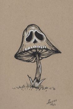 a drawing of a mushroom with eyes on it