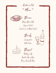 a menu with different types of food on it