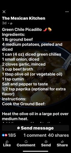 the mexican kitchen recipe is shown in this screenshote screen shot, with instructions for how to make it