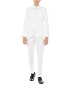 in stock White Business Sets For Spring, White Spring Business Sets, White Slim Fit Classic Sets, White Classic Slim Fit Sets, White Slim Fit Suit With Notch Lapel, White Slim Fit Notch Lapel Suit, White Notch Lapel Slim Fit Suit, White Slim Fit Suit For Formal Occasions, White Slim Fit Suits For Workwear