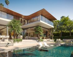 a large house with a pool in front of it