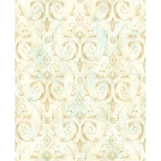 a beige and blue wallpaper with swirls on it