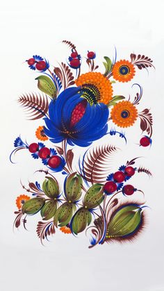 an artistically painted flower arrangement on a white background