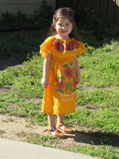 Beautiful Yellow Embroidered Mexican  Toddler Dress Sizes: Size 1, 2 Toddler and 4, 6, 8 Please remember that they are handmade dresses and You may receive flowers and thread colors different than the ones in the picture. The Model is 3yrs Old and she is wearing a size 4.  Thank you for visiting my shop! Gracias Por visitar nuestra tienda ! HABLO ESPAÑOL :) contactanos para cualquier Pregunta. EVERYTHING IN MY SHOP IS READY TO SHIP - NO PRE-ORDERS- NO CUSTOM ORDERS. FREE SHIPPING TO USA ORDERS ( standard shipping only ) NO REFUNDS / NO CANCELLATIONS FOR ORDERS ALREADY SHIPPED. The delivery Address can't be changed after shipment. NO REFUNDS if packages go to old, or wrong addresses. It is the buyer's responsibility to check address delivery before checkout. NO REFUNDS for lost or stolen pa Mexican Outfits, Dress Traditional, Mexican Outfit, Mexican Dress, Women Lace Dress, Mexican Girl, Mexican Dresses, Handmade Dresses, Toddler Dress