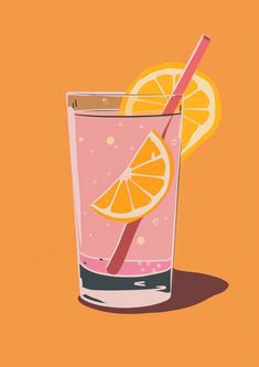 an orange and pink drink in a glass with a straw on the rim next to a slice of lemon