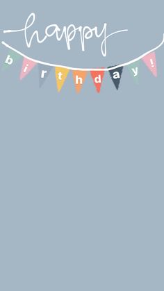 a birthday card with bunting flags and the words happy birthday written in white on a blue background