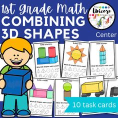 the first grade math combining 3d shapes task cards