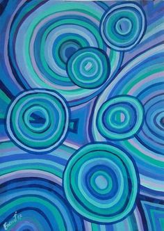 an abstract painting with blue and green circles