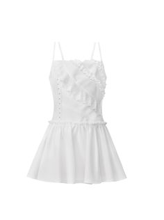 ❤︎Fragile Belly Sleeveless Girly Lace Camisole Dress❤︎ White Mini Dress With Ruffled Straps, Fitted Summer Suspender Dress With Ruffles, Fitted Ruffle Camisole Dress, Fitted Camisole Dress With Ruffles, Fitted White Suspender Dress With Ruffles, Sleeveless Dress With Delicate Straps For Spring, White Fitted Feminine Suspender Dress, White Summer Mini Dress With Ruffled Straps, White Sleeveless Ruffled Suspender Dress