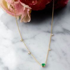 gold emerald and diamond station necklace | Camille Jewelry Emerald Diamond Necklace, Emerald Pendant Necklace, Emerald Necklace Pendant, Cable Chain Necklace, Everyday Luxury, Stylish Necklace, Necklace Chain Lengths, Emerald Pendant, Emerald Necklace