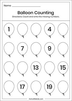 balloons counting worksheet for kids