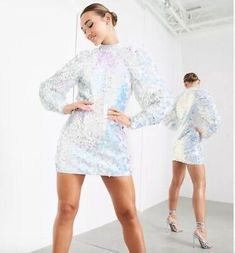 ASOS EDITION mini dress in iridescent square sequin size 4 NWT  | eBay Hip Hop Elements, Colorful Dress, High Neckline, Short Dress, Dress Collection, Dress Length, Christmas Holidays, Colorful Dresses, The Dress