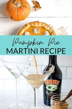 pumpkin pie martini recipe with ingredients in the background