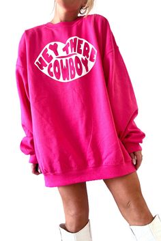 Rose Hey There Cowboy Graphic Oversize Sweatshirt Wholesale Sweatshirts, Cowboy Graphic, Oversize Sweatshirt, Women Rising, Winter Sweatshirt, Vest Coat, Crochet Trim, Hey There, Oversized Sweatshirt