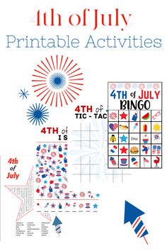 fourth of july printable activities for the 4th of july with fireworks, stars and flags