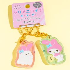 Be matchy-matchy with your bestie with these super cute and glittery charms! One features a die-cut My Melody charm and the other is a die-cut Obakenu ghost dressed as this Sanrio bunny! You can use them separately or you can join them together through magnets. Includes: 2 x charms Made from clear acrylic Both charms come with removable ball chains Ghost Dresses, Cute Home Screen Wallpaper, Kawaii Backpack, Cute Home Screens, Besties Forever, Cute Charms, Charm Set, Sanrio Characters, Cute Toys