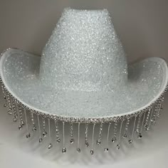 White rhinestone cowgirl hat Diamond Cowgirl Hat, Cute Cowboy Hats For Women, Sparkle Cowgirl Hat, Cowgirl Party Hats, White Cow Girl Hat, White Bedazzled Cowboy Hat, Diamond Cowboy Hat