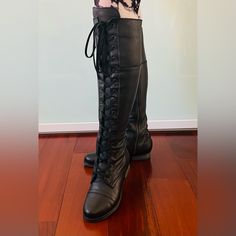 Absolutely New! Crazy Awesome 100% Leather Over-The-Knee Boot By Zigi! Love This Black Future! Brand: Zigi Girl Size: Women’s 8.5 Heel: 1” Material: Genuine Leather Upper. Made In Mexico! The Future Black Combat Boot Showcases A Vintage Vibe That A Laced Up Over The Knee Boot Cut From Soft Distressed Leather. Brand New Without Original Box! Black Future, Thigh High Heels, Black High Boots, Thigh High Boots Heels, Black Combat Boots, Black Knee High Boots, Black Stilettos, Stiletto Boots, Knee Boot