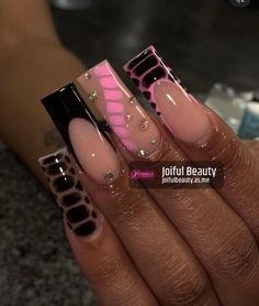 Acrylic Nail Set, Long Acrylic Nail Designs, Colored Acrylic Nails, Girly Acrylic Nails, French Tip Acrylic Nails, Simple Acrylic Nails, Dope Nail Designs, Long Square Acrylic Nails, Unique Acrylic Nails