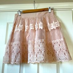 Nwot - Astr Label Floral Blush Pink Skirt. Never Been Worn. Spring Full Skirt Bottoms With Lace Trim, Spring Skirt With Lace Trim And Stretch, Spring Lace Skirt For Day Out, Pink Lace Bottoms For Spring, Spring Lace Skirt With Stretch, Feminine Lace Skirt For Spring, Spring Feminine Full Mini Skirt, Spring Stretch Lace Skirt, Spring Flowy Mini Skirt With Lace Trim