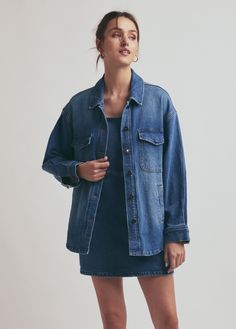 inez Button-up Denim Jacket For Casual Gatherings In Fall, Everyday Washed Denim Jacket For Fall, Unstructured Denim Blue Denim Jacket, Casual Washed Blue Outerwear With Relaxed Fit, Everyday Medium Wash Shacket For Fall, Everyday Medium Wash Fall Shacket, Relaxed Fit Denim Button-up Outerwear, Everyday Washed Button-up Outerwear, Spring Medium Wash Relaxed Fit Shacket