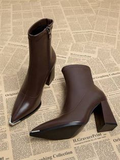 Iconic Heels, Brown High Heels, Pointed Toe Ankle Boots, Shoes Outfit Fashion, Shein Outfits, Heels Classy, Girly Shoes, Fashion Capsule, Black Heel