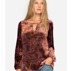 Love Johnny Was Venetian Deep V Keyhole Blouse Long Sleeve Rayon Silk Blouse Bin 10 Purple Blouse For Fall, Purple Bohemian Blouse For Fall, Bohemian Purple Blouse For Fall, Purple V-neck Bohemian Blouse, Deep V Blouse, Silk Blouses, Keyhole Blouse, Blouse Long Sleeve, Peasant Tops