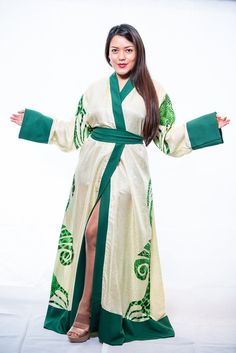 silk robe printed Green Silk Floor-length Kaftan, Traditional Green Dress With Kimono Sleeves, Green Silk Kaftan With Kimono Sleeves, Elegant Green Maxi Kimono, Elegant Green Maxi-length Kimono, Elegant Green Wrap Kimono, Elegant Green Dress With Kimono Sleeves, Spring Wedding Green Kimono, Green Silk Dress With Kimono Sleeves