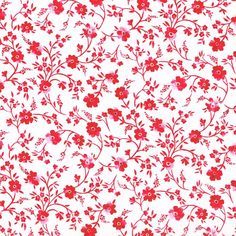 a red and white flowered background with small flowers on the bottom half of it