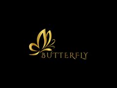 the butterfly logo is gold and black, with an elegant leaf on it's side