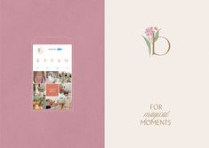 a pink and white photo album with the letter b for beautiful moments on it's cover