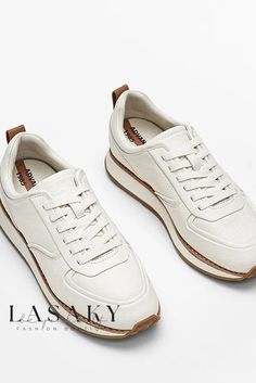 Lasaky - Premium Leather Lace-up Athletic Sneakers with Round Toe for Casual Wear Massimo Dutti Shoes, Fashion Shoes Sneakers, England Style, England Fashion, Casual Sneakers Women, Royal Enfield, Sneakers Outfit, Color Contrast, Athletic Sneakers