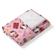 a pink blanket with hello kitty on it