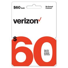 an image of a $ 60 credit card with the word verizon on it