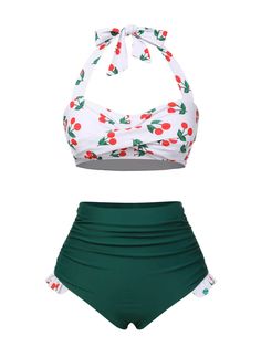 1960s Swimsuit, Best Dress For Girl, Retro Cherry, Swimsuit Green, Preppy Summer Outfits, Halter Swimsuit, Swimsuits Outfits, Green Swimsuit, Standard Dress