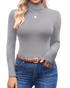 PRICES MAY VARY. SOFT MATERIAL - Meticulous workmanship makes this Women's Turtleneck Pullover Shirt high quality, attractive and durable. The ultra-fine ribs fabric is comfortable against the skin, you will definitely love the feel of It. The long-sleeved underwear Tops with a great elastic performance for enhanced comfort. Thanks to its soft premium-quality fabric, you can feel pleasantly soft on the skin. TURTLENECK DESIGN: The high-collared undershirt is perfect if you like a classic but fas Fitted Casual Plain Sweater, Fitted Plain Casual Sweater, Casual Fitted Plain Sweater, Winter Stretch Top With Ribbed Neckline, Stretch Winter Top With Ribbed Neckline, Stretch Tops With Ribbed Neckline For Winter, Stretch Top With Ribbed Neckline For Winter, Fitted Plain Tops For Winter, Plain Tops For Layering In Fall